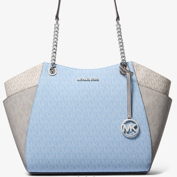 Michael Kors Jet Set LG Color-Block Signature Logo Shoulder Bag Light Sky Multi - Picture 1 of 11
